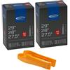 Schwalbe Camera d'aria SV 19-27,5, 28, 29" - Set di 2 valvole Presta, incluse leva per pneumatici SKS
