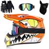 GDAONUDK Casco da Motocross Per Ragazzi, Casco da Moto Per Bambini, MX Quad ATV, Casco Integrale da Adulto Per Moto Fuoristrada, con Occhiali, Maschera E Guanti(Orange teeth,S(52-53cm))