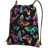 Generic Sportiva Sacche Black Rainbow Butterfly Borsa con Coulisse Lavabile Zaino Casual Pieghevole per Allenamento Compleanno Regalino