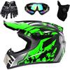 GDAONUDK Casco Integrale da Motocross Per Adulti E Bambini, con Occhiali, Guanti E Maschera, Per Moto, Fuoristrada, Enduro, Downhill, Atv, Bmx, Mtb, Omologato DOT(Green Run,S(52-53cm))
