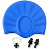 Fresilkora Cuffia da nuoto in silicone con protezione per le orecchie 3D, cuffia da nuoto impermeabile per donne per capelli lunghi, comoda cuffia elastica da nuoto per adulti, include clip per naso e tappi per