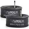 YunSCM 2 camere d'aria per bici da 50,8 cm, 20 x 1,75, 20 x 1,95, 20 x 2,0, 20 x 2,10, 20 x 2,125, con valvola C4E-40L, compatibile con 20 x 1,75/2,125 per bici da strada/MTB
