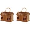 Vjsujehgy 2X Cestino A Forma di Casa in Intreccio Finto Rattan con Coperchio, Organizer Intrecciato A Mano con Manico Pieghevole, Cesto in Vimini per Il Raccolto