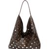 Generic Borsa larga da donna in pelle PU con rivetti borsa a tracolla casual di grande capacità per attività quotidiane e gite, Marrone scuro, 460x280x220MM, casual