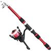 HEIBTENY Canna da pesca e mulinello telescopici, portatile, in vetro, con manico in EVA, per viaggi, fiume, lago, mare, 1,8 m, rosso (1,8 m rosso)