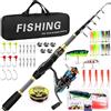 Ertisa Canna da Pesca Spinning, 2.1m Fibra di Carbonio Canne Pesca Telescopica Set Combinato Canna da Spinning e Mulinello da Pesca Esche da Pesca Kit Borsa da Trasporto Per Mare e Acqua Dolce Viaggio