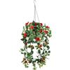 Flair Flower Ciondolo a forma di rosa artificiale, 80 cm, con cestello in metallo e gancio per appendere, colore: rosso