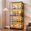 JUMMICO Vetrina in vetro con illuminazione LED colorata effetti luminosi dinamici da parete per figure in piedi legno vetrina in vetro per oggetti da collezione 4 livelli, nero, 80 x 35 x 165,5(H) cm