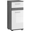 xonox.home Blake - Armadietto da bagno, sottile, sottile, nella parte anteriore, colore bianco lucido, struttura color argento fumo, dimensioni: ca. 35 x 79 x 31 cm