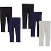 Amazon Essentials Leggings Bambine e Ragazze, Pacco da 5, Blu Marino/Grigio Puntinato/Nero, 7-8 Anni
