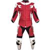 BI ESSE Tuta da MOTO per adulto in pelle e tessuto, divisibile in 2 pezzi giacca e pantalone, regolabile, completa di protezioni CE (Rosso/Bianco, S)