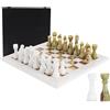 MARBLE RANGE Set di scacchi in marmo per adulti, 38,1 cm, fatto a mano, bianco e verde, con 32 pezzi di scacchi, 2 regine extra e scatola portaoggetti, gioco da viaggio di lusso, regalo elegante per la decorazione