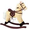 BAYAGU Cavallo a Dondolo per Bambini in Peluche con Suoni, Morbido e Interattivo con Struttura in Legno Sella e Staffe Giocattolo Sicuro per Divertimento e Relax Idea Regalo 74x30x70 cm.