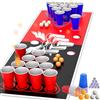Faburo Set di bicchieri da Beer Pong da 180 x 60 cm, set con 30 bicchieri + 8 palline da ping pong + 10 dadi + tovaglietta, bicchieri da festa per giochi di bere, feste, Natale, rosso