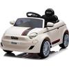 Mondial Toys Macchina Elettrica per Bambini 12V Fiat 500 Auto Giocattolo Full Optional con Telecomando Parentale Soft Start e Cintura di Sicurezza (Bianco)