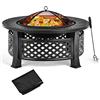 GYMAX 81CM Set Braciere, Braciere Tondo 3-in-1 con Finitura ad Alta Resistenza, Griglia per Legna da Ardere per Barbecue,con Copertura Antipioggia e Attizzatoio, per Giardino, Campeggio, Picnic