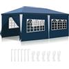Ansobea Gazebo 3 x 6 m, impermeabile, tenda da giardino, 100 g/m², tenda da birra, telo in PE di alta qualità, con 6 parti laterali, colore: blu