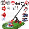 reffmov 4 in 1 Decespugliatore a Batteria,Tagliaerba a Batteria con 2 Batterie da 2.0AH,Tagliaerba Elettrico con Ruote Rimovibili,4 Tipi di Lamelle per Taglio Di Giardini,Arbusti,Prati