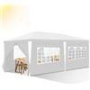 Izrielar Gazebo impermeabile da giardino con 6 pannelli laterali, tenda da campeggio per giardino, protezione solare, tenda per feste, bancarelle, festival, colore bianco, 3 x 6 m