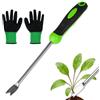 ZOSIGN 2 Pieces Manual Weeder + Guanti, Weeding Tool con Manico, Stainless Steel Weed Removal Tool con Design a Doppia Forcella, Weed Remover Tool per Scavare, Diserbo, Trapianto, Allentamento