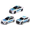 Dickie Toys BMW Police Cars 1:36 (15 cm), auto della polizia per bambini dai 3 anni in su, frizione, luce e suono, Try Me, licenza ufficiale BMW, 3 strati assortiti, casuale