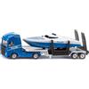 Siku 1757 Camion Volvo con barca e rimorchio ribassato, 1:87, carrozzeria in metallo, barca galleggiante, blu-bianco, set di giocattoli di trasporto per bambini e appassionati di barche