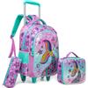 Egchescebo Zaino con Rotelle Bambina Trolley Zainetto Asilo Scuola Elementare Primaria 17" 3PCS Borsa Pranzo Portamatite Media Carrello Ruote Valigia Ragazza Cavalcabile per Rullo Sirena Viola