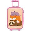 NoBoringSuitcases.com® Valigia Rosa Per Bambini Compatto 48x31x19 cm Bagaglio Ultraleggero Bagagli Rigidi LED Ruote Valigie Neonato Bimbi - Ragazzo - Animali - Dormire - Insieme