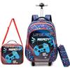 Egchescebo Zaino con Gamepad Rotelle Bambini Trolley Auto Zainetto Scuola Elementare Primaria 17 3PCS Borsa Pranzo Portamatite Media Carrello Ruote Valigia Ragazzi per Rullo Blu Scuro