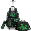 Egchescebo Zaino con Rotelle Bambino Tasche Multifunzionali Dinosauro Trolley Zainetto Asilo Scuola Elementare Primaria Borsa Pranzo Portamatite Grande Carrello Valigia Ragazzo per Valigia Verde