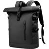 BOJHGO Zaino alla moda con parte superiore arrotolabile for donna, espandibile, impermeabile, borsa for laptop da 15,6 pollici, grande capacità, viaggio, zaino casual for la scuola Zaino Rolltop(Black)