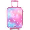 NoBoringSuitcases.com® Valigia Rosa Per Bambini Compatto 48x31x19 cm Bagaglio Ultraleggero Trolley A Mano Rigidi LED Ruote Valigie Neonato - Ragazze - Stelle - Rosa - Blu