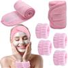 BTIYMU 6 Pezzi Fascia Capelli Skincare Donna Polsini Skin Care, Regolabile Fascetta Cerchietto Skincare Doccia Lavaggio Lavare il Viso Spa Kit, Set Fasce da Polso Fascia Trucco a Strappo Rosa