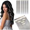 Elailite Extension Capelli Veri Clip Naturali 5 Ciocche Singole con Silk Lace 40cm 46g per Volume/Mèches #G Grigio
