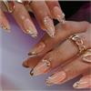 JOOTUEPO 24 pezzi Press on Nails, Unghie Finte, Adesive per Nail Art, French Short Almond, Copertura Completa, Francesi Dorate, Metallo, per Ragazze Donna DIY, per Decorazione Manicure