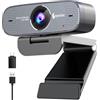 Angetube Webcam 1080P per PC Streaming Camera Autofocus con Computer Camera 1080P 30FPS Web Cam Microfono Integrato Web Cam 78°FOV, Plug & Play Laptop Webcam w/Zoom/Teams/Skype/Google Meet