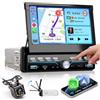 VECHTEL VECHETEL Autoradio 1 DIN con CarPlay Android Auto,schermo estendibile manualmente da 7 con tasti a pianoforte,radio FM con Bluetooth,GPS/Navi,2 USB/Type-C,telecamera posteriore e comandi al volante