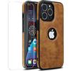 Mixroom - Custodia Cover Case + Pellicola per iPhone 16 PRO Case in Eco Pelle Marrone e TPU Silicone Morbido di Qualita Ultra Resistente.