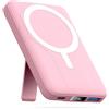 Azmuth per Magsafe Powerbank 10000mAh, Caricatore Portatile Magnetico Wireless 15W con Stand Pieghevole e Display LED USB-C 20W e USB-A 22.5W per iPhone 17/16/15/14/13/12 Pro/Pro Max/Plus Rosa