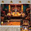 WANGRJ Dia de Los Muertos - Sfondo fotografico con teschio di zucchero, calendula, decorazione per feste messicane di Halloween, 210 x 150 cm