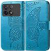 JIUNINE Cover per Xiaomi Poco F6 Pro, Custodia Interno TPU Antiurto Portafoglio con Disegni di Farfalla [Carta Fessura] [Supporto Stand] Cover Libro in PU Pelle per Xiaomi Poco F6 Pro, Blu