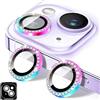 Zeponny Proteggi Obiettivo Fotocamera Compatibile con iPhone 12/12 Mini, Protezione per Fotocamera in Vetro Temperato Diamond, Anelli Metallici Singoli, Accessori per Telefono (Arcobaleno)