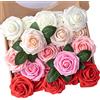 N&T NIETING Fiori Artificiali, Rosa Artificiali 25 Pezzi Schiuma Teste di Rose Finte Aspetto Reale con Foglia e Gambo Regolabile per DIY Matrimoni Mazzi Nuziale Festa Casa Stanza Decorazioni