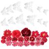 MWOOT Fiori Artificiali Assortiti, Teste di Rose Finte per Bouquet da sposa Centrotavola Cappello da Laurea Decorazione, Set di Fiori Finti Rosso con Adesivi a Farfalla
