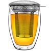 Creano Bicchiere da Tè 400ml a Doppia Parete in Vetro Borosilicato con Filtro in Acciaio Inox e Coperchio in Vetro - Tazza Termica Isolante per Tè e Infusi - Tutto in Uno - 3 pezzi
