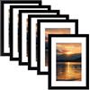 JEUIHAU Cornici per foto formato A4, confezione da 6 cornici in legno nero con passepartout, cornici per poster, formato A4, con plexiglass, per certificati, foto, esposizione a parete o da tavolo