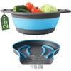 Gevoli Scolapasta pieghevole grande con base autodrenante, colino in plastica per scarico laterale per il bordo del lavello della cucina, blu (set da 2 pezzi)