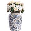 Yizzwtc Vaso Ceramica Bianco e Blu Cineserie, Vaso da Fiori Vintage in Porcellan, VasI Decorativo Ceramica Rustica con Smalto a Crepe per la decorazione casa e ufficio 14,5 x 20 cm (M)