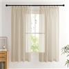PONY DANCE Tende Corte da Cucina Moderne con Fettuccia Filtraggio Luce Morbida Voile Curtains Tende Trasparenti con Effetto Lino Decorazione 2 Pezzi L 140 x A 160 cm, Cachi