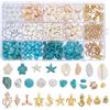 UNICRAFTALE Set di ciondoli in metallo con perle turchesi, conchiglie, tartaruga estiva, perle dorate da spiaggia, ciondoli di animali marini per la creazione di gioielli